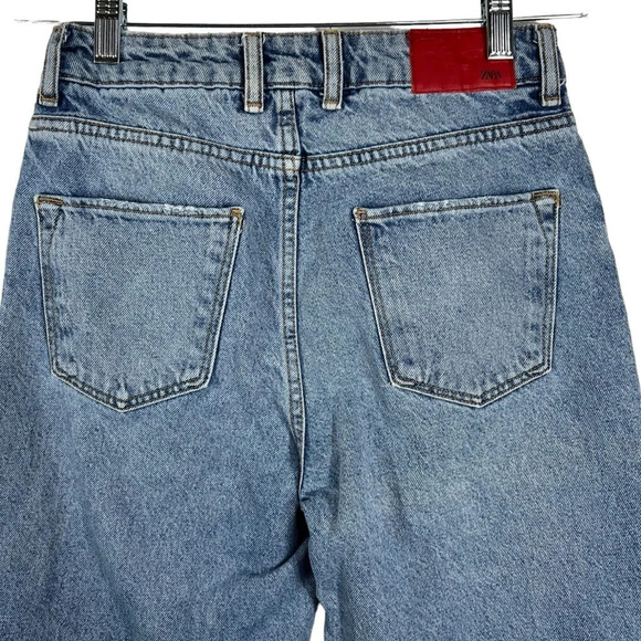 ZARA Button Fly 100% Cotton Rigid Denim Distressed 90’s loose fit Jeans - Picture 5 of 9